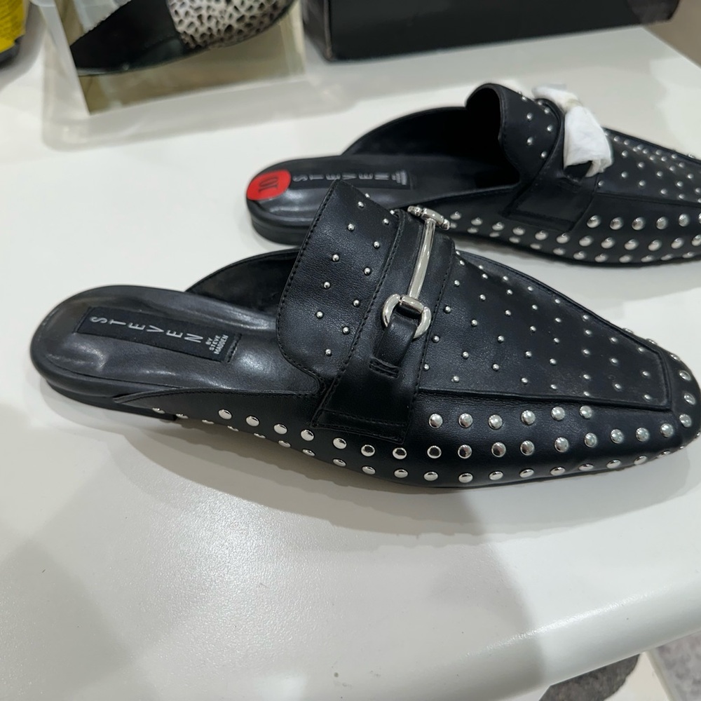 STEVEN by STEVE MADDEN~BLACK FAUX LEATHER MULE~SILVER HARDWARE & STUDS~NICE~